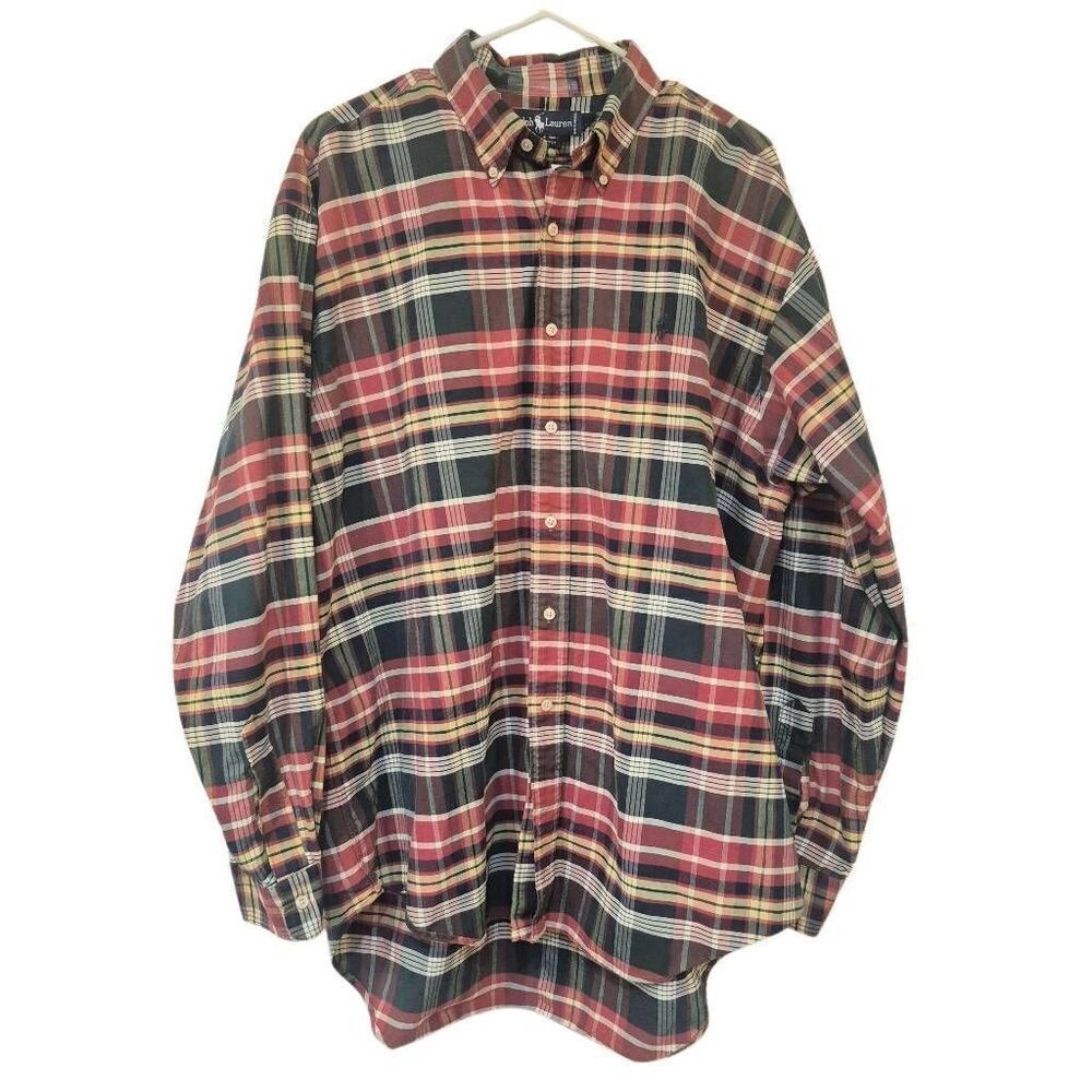 Ralph Lauren Men's Navy, Red, Green, Yellow & White Cotton Plaid Button Down 199